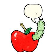 cartoon bug eating apple with speech bubble N5