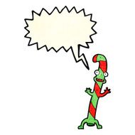 cartoon dancing christmas candy cane with speech bubble N6
