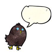 cartoon spooky black bird with speech bubble N2