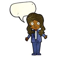 cartoon friendly business woman with speech bubble N3