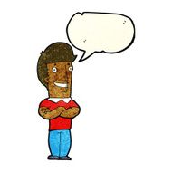 cartoon man with folded arms grinning speech bubble N3