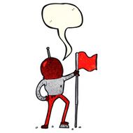 cartoon astronaut planting flag with speech bubble N3