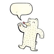 cartoon waving polar bear with speech bubble N14