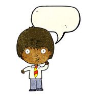 cartoon school boy answering question with speech bubble N14
