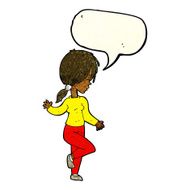 cartoon girl dancing with speech bubble N3