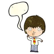 cartoon school boy answering question with speech bubble N15