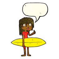 cartoon surfer girl with speech bubble N5
