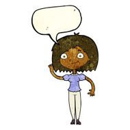 cartoon woman waving with speech bubble N80