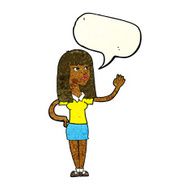 cartoon pretty woman waving with speech bubble N26