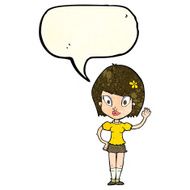cartoon pretty girl waving with speech bubble N9