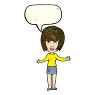 cartoon woman shrugging shoulders with speech bubble N133