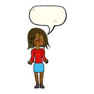 cartoon woman shrugging shoulders with speech bubble N134
