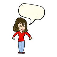 cartoon woman shrugging shoulders with speech bubble N135