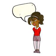 cartoon pretty girl tilting head with speech bubble N2