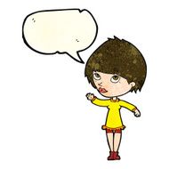 cartoon woman waving with speech bubble N82