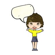 cartoon woman waving with speech bubble N83