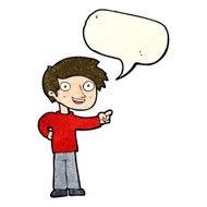cartoon man pointing with speech bubble N51