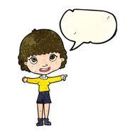 cartoon happy woman pointing with speech bubble N18