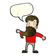 cartoon man with beard waving speech bubble N3