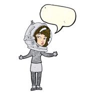 cartoon woman wearing astronaut helmet with speech bubble N4