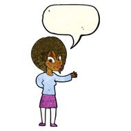 cartoon woman making welcome gesture with speech bubble N3
