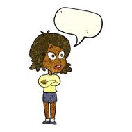 cartoon surprised woman with speech bubble N64