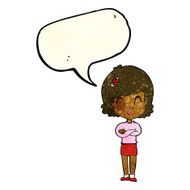 cartoon happy woman with folded arms speech bubble N7