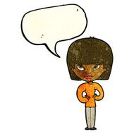 cartoon woman gesturing at herself with speech bubble N3