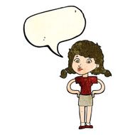 cartoon pretty girl with hands on hips speech bubble N4