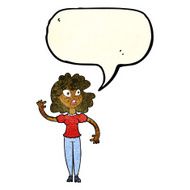 cartoon worried woman waving with speech bubble N7