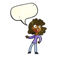 cartoon worried woman pointing with speech bubble N2