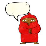 cartoon monk in robe with speech bubble N3