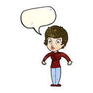 cartoon woman shrugging shoulders with speech bubble N137