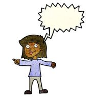 cartoon happy woman pointing with speech bubble N19