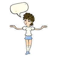 cartoon woman shrugging shoulders with speech bubble N138