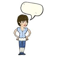 cartoon tough woman with hands on hips speech bubble N3