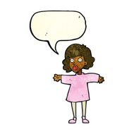 cartoon nervous woman with speech bubble N8