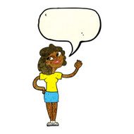 cartoon woman waving with speech bubble N84