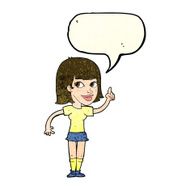 cartoon pretty girl with idea speech bubble N7