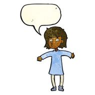 cartoon nervous woman with speech bubble N9