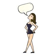 cartoon woman in party dress with speech bubble N3
