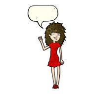 cartoon happy woman waving with speech bubble N3