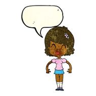 cartoon happy pretty woman with speech bubble N3