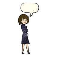 cartoon woman in trench coat with speech bubble N9