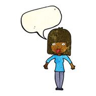 cartoon woman shrugging with speech bubble N16