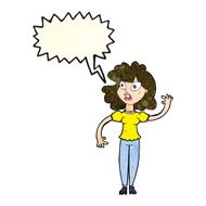 cartoon worried woman waving with speech bubble N8
