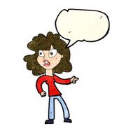 cartoon worried woman pointing with speech bubble N3