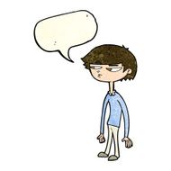 cartoon suspicious boy with speech bubble N3