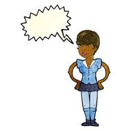 cartoon woman with hands on hips speech bubble N54