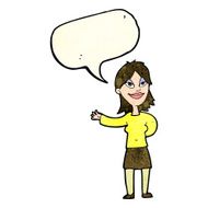 cartoon woman gesturing to show something with speech bubble N6